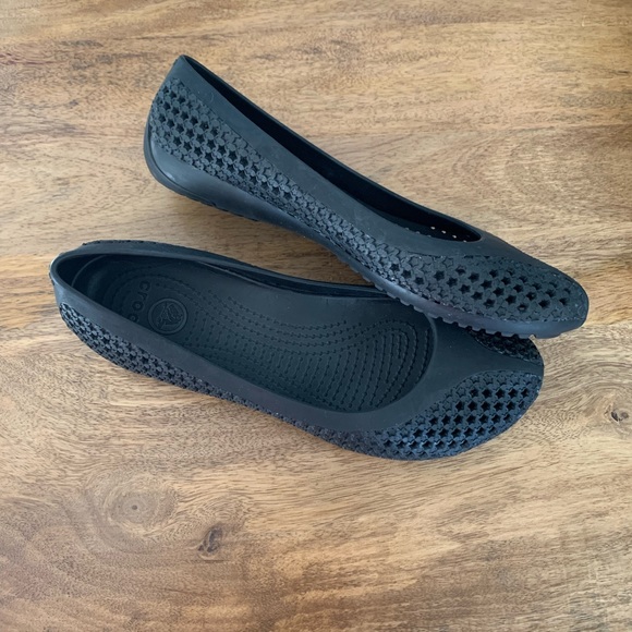 CROCS-Crosmesh Perforated Star Ballet Flats-Black-Sz 7 women’s - Picture 3 of 4